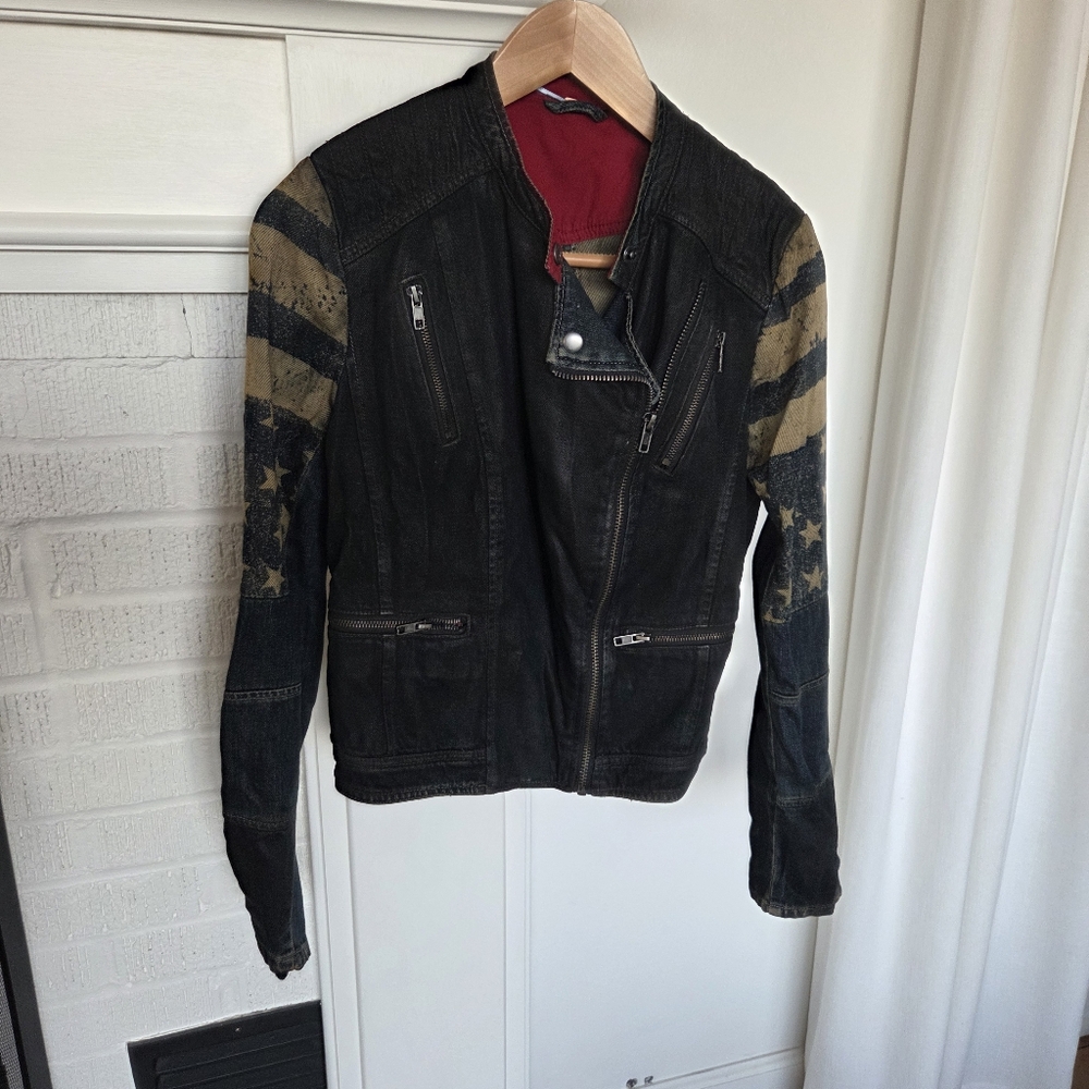 Free People Denim 100% Cotton Americana Flag Zip Up Jacket Size 8